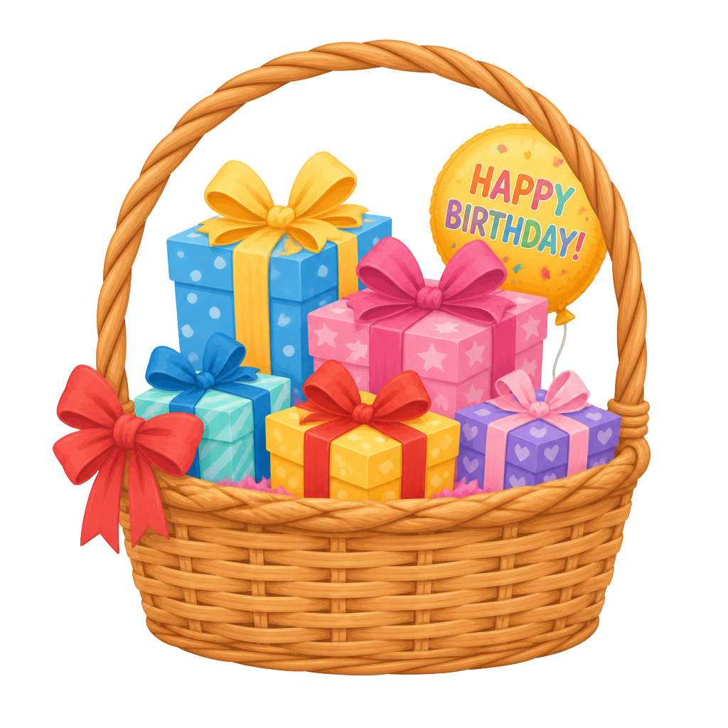 Korb voller Geburtstagsgeschenke